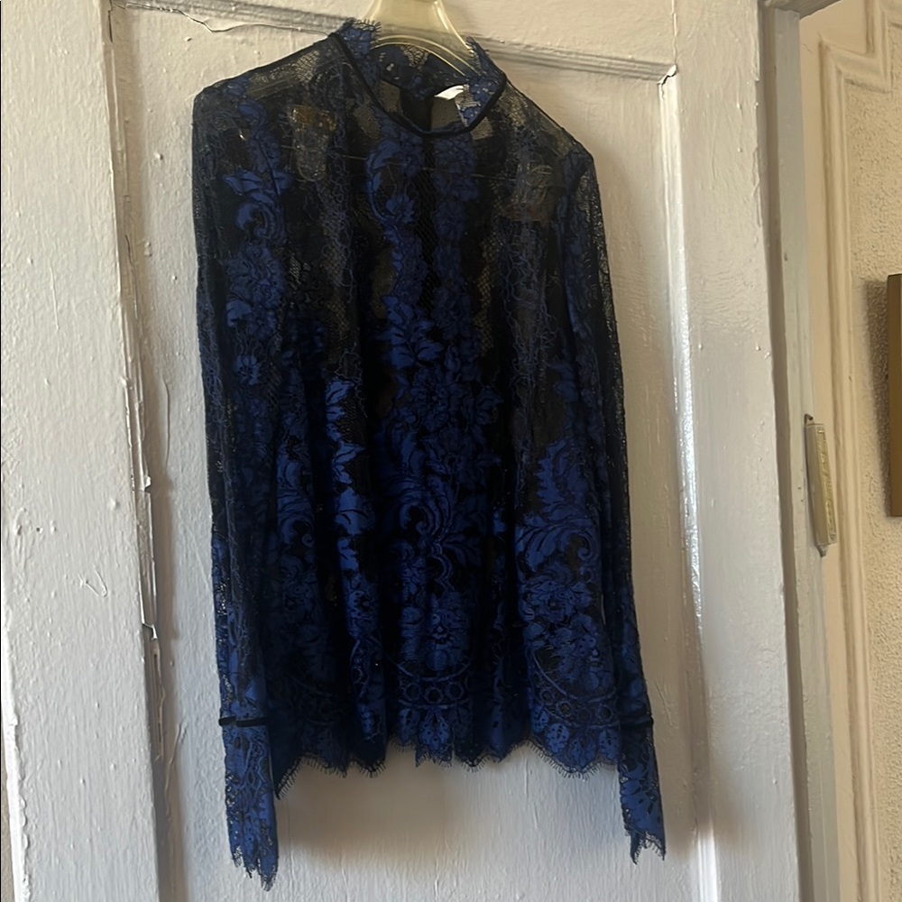 H&M Blue Long Sleeve Mandarin Collar Blouse